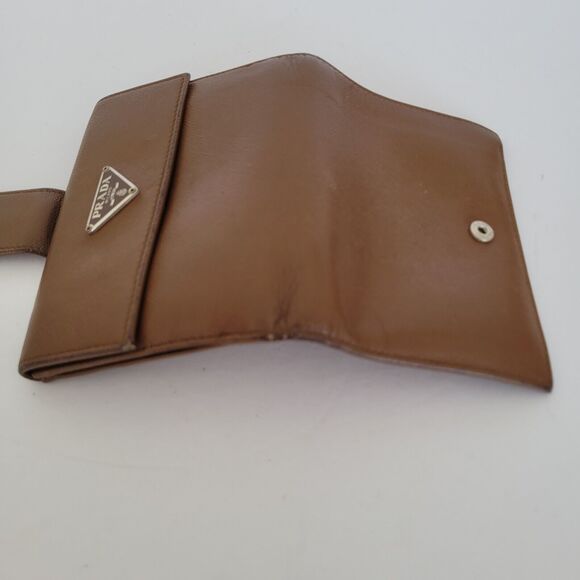 PRADA Leather Logo Wallet Small Bifold Brown Saffiano Compact Card Bill Coin - Picture 11 of 16